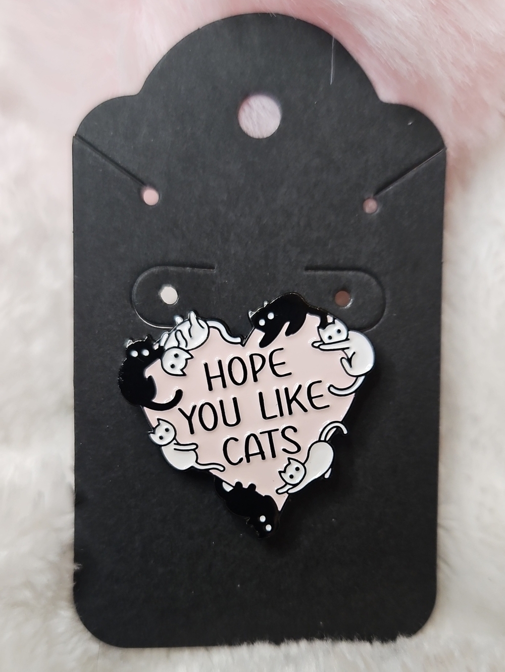 Hope You Like Cats Pink Enamel Pin - Cute Cat Heart Accessory